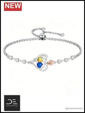 18k white gold plated Birthstone Charm Bracelet Women Rose Heart Link Adjustable